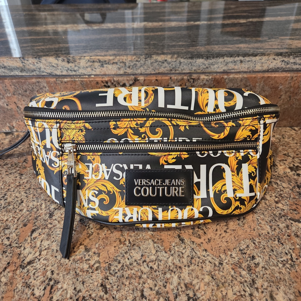 Versace Jeans Collection Black and Gold Patterned Bag